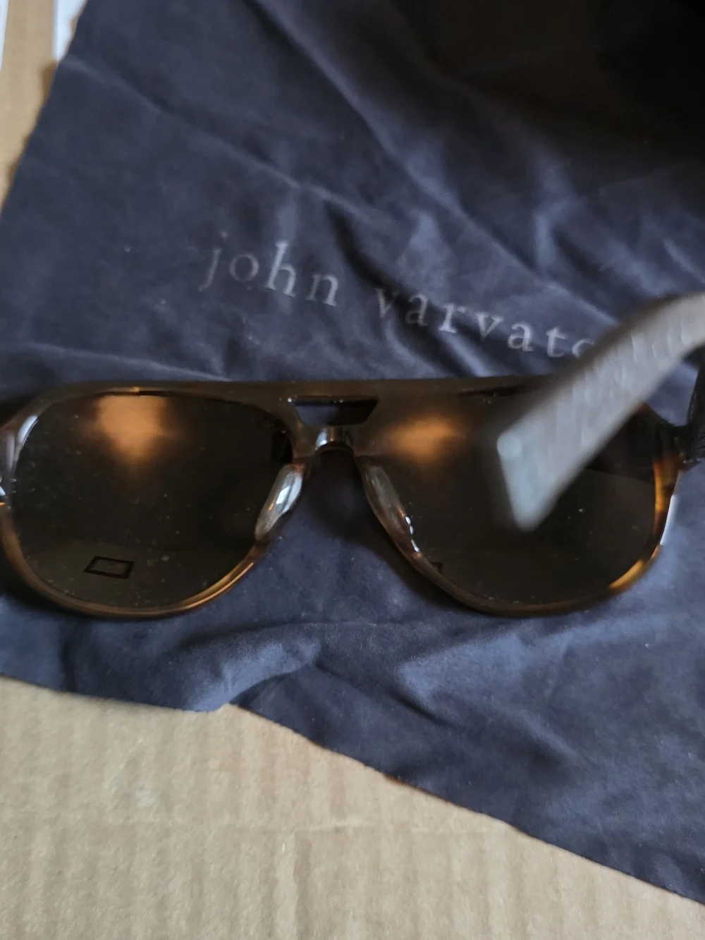 John Varvatos Brown Horn- Leather Aviator Sunglasses